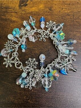 Iridescent Blue & Silver Snowflake Charm Bracelet